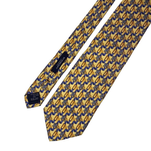 Burberry London Tie Silk Knight Logo Allover Yellow Gold Blue